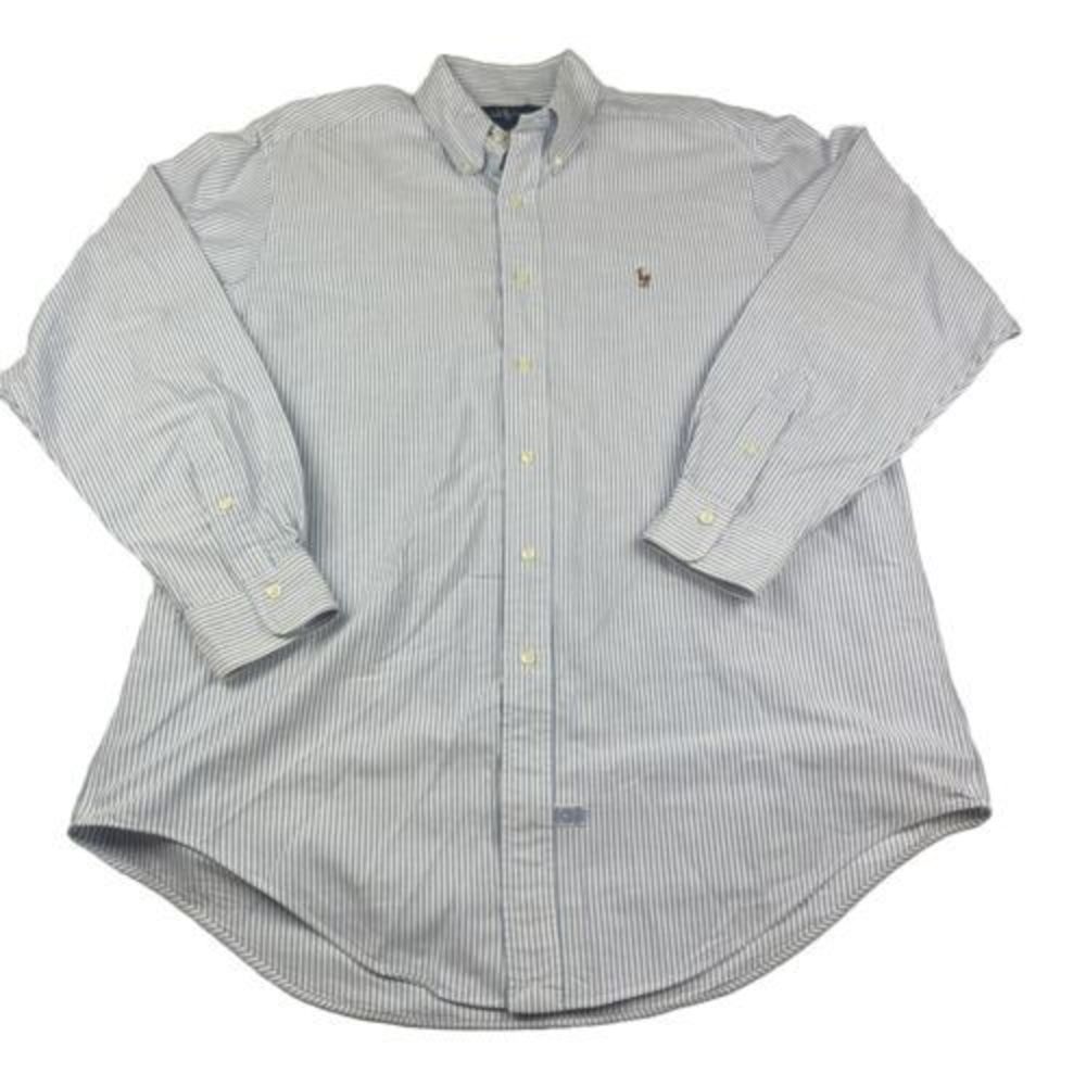 Vintage Ralph Lauren Shirt Mens 16.5 35 Blue Striped Button Down Long Sleeve